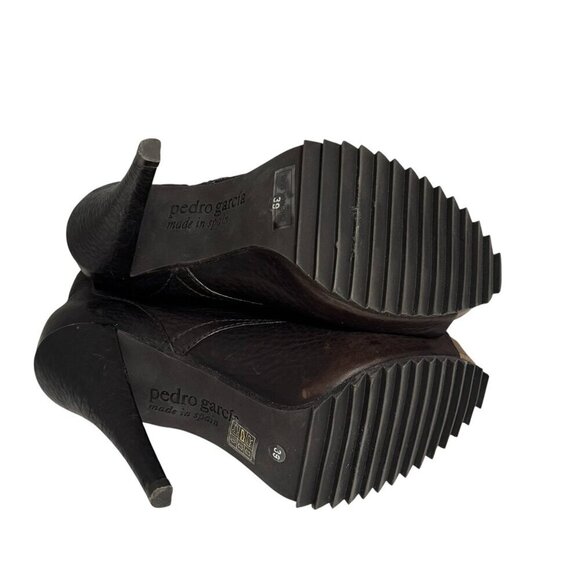 $540 Women PEDRO GARCIA Chenoa Dk Brown Peep Toe Leather Stiletto Booties 39 - Picture 12 of 12